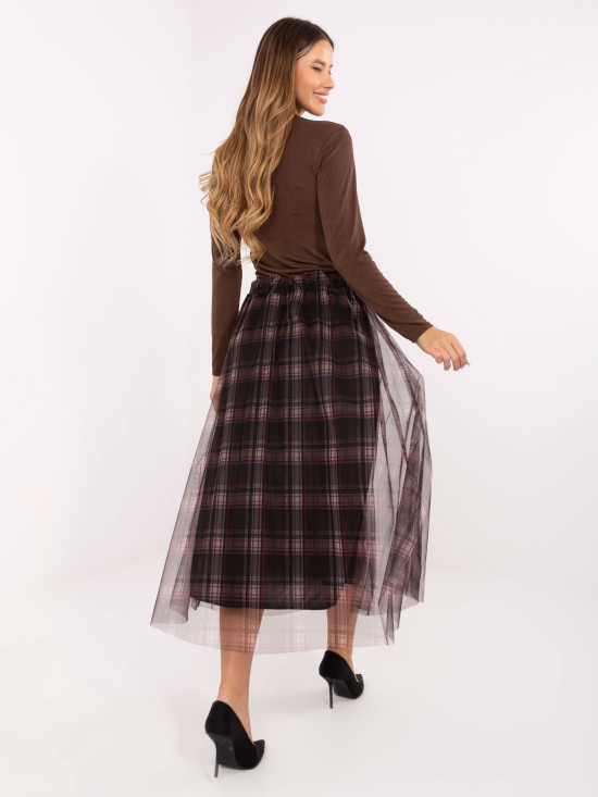 Czarna elegancka spódnica tiulowa w kratkę, midi