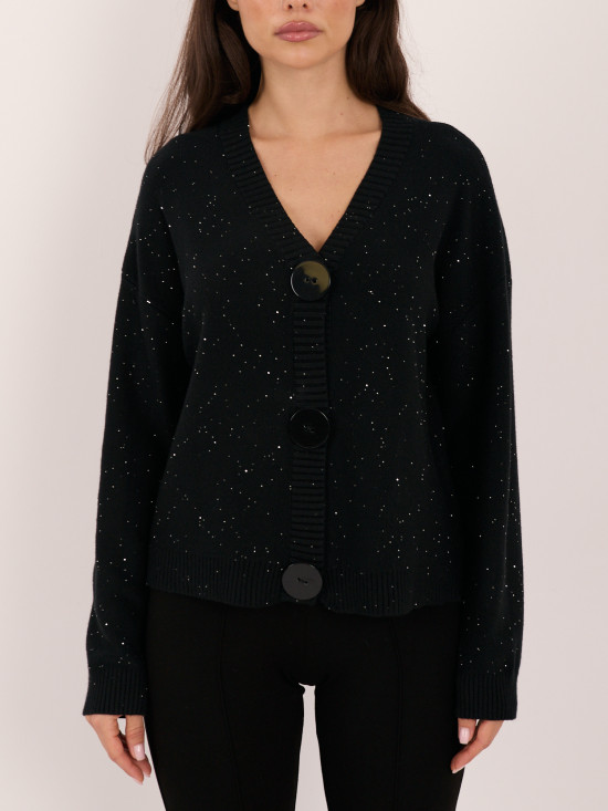 Elegancki czarny sweter z cekinami i guzikami