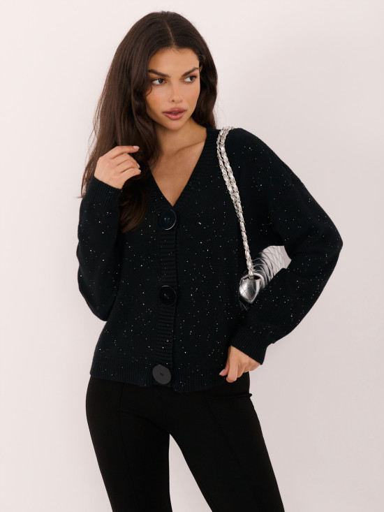 Elegancki czarny sweter z cekinami i guzikami