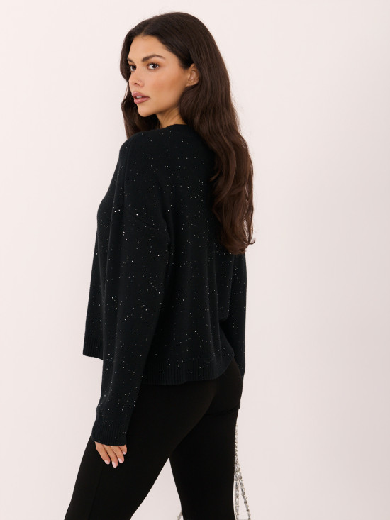 Elegancki czarny sweter z cekinami i guzikami