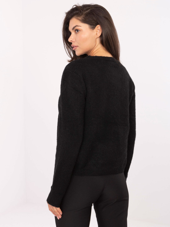 Elegancki czarny sweter z koronką