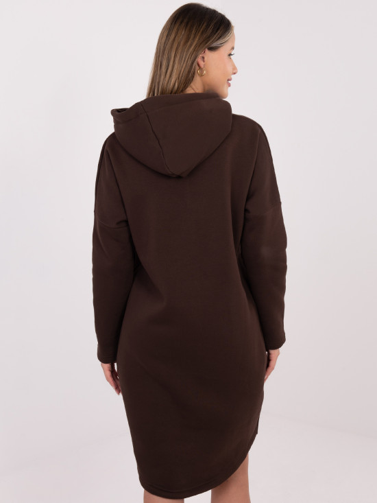 Długa brązowa bluza z kapturem i suwakiem