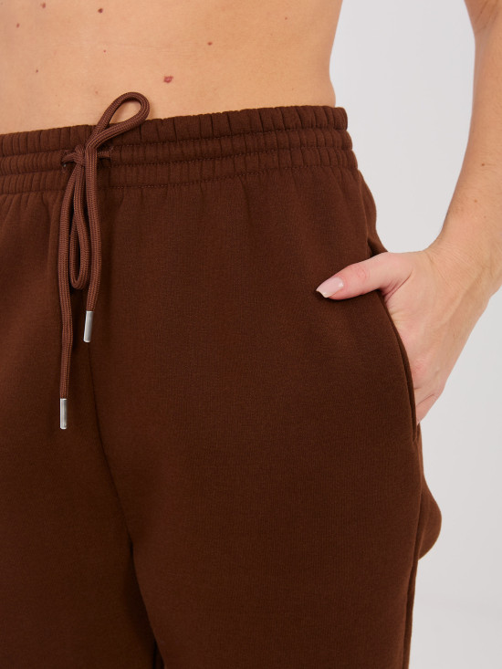 Damskie spodnie dresowe z wysokim stanem, brązowe