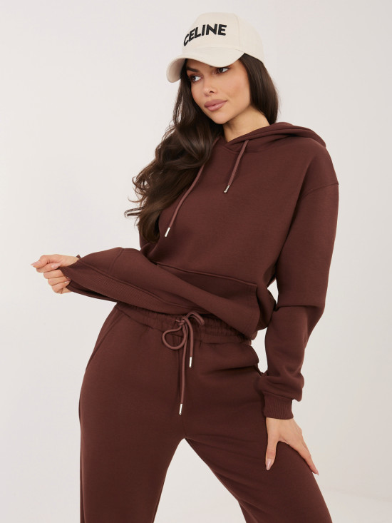 Damski komplet z kapturem w ciemnym brązie