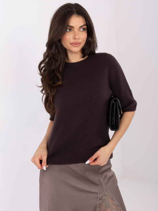 Krótki brązowy sweter z baby alpaki