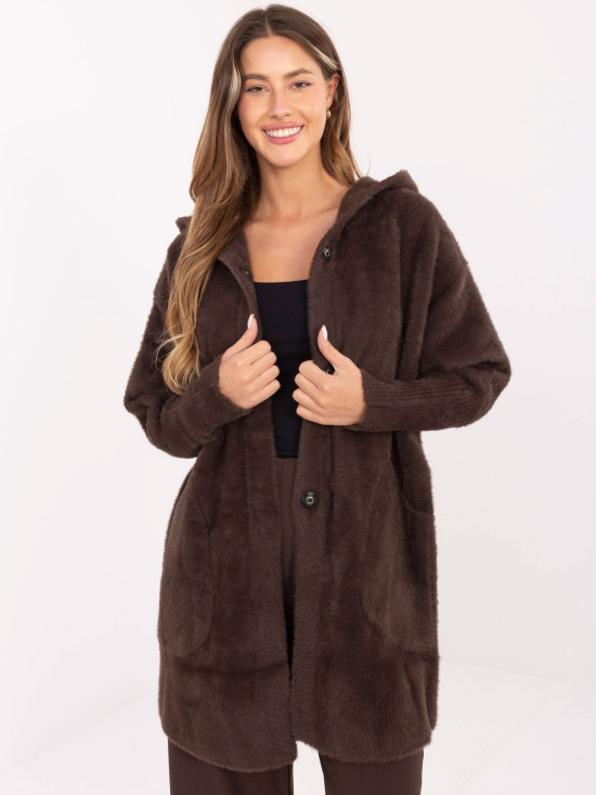 Damski płaszcz przejściowy z kapturem w kolorze brązowym