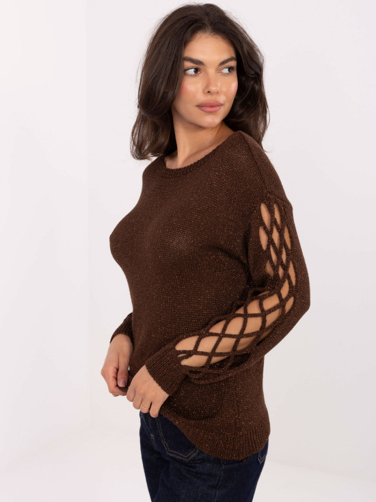 Elegancki brązowy sweter z okrągłym dekoltem