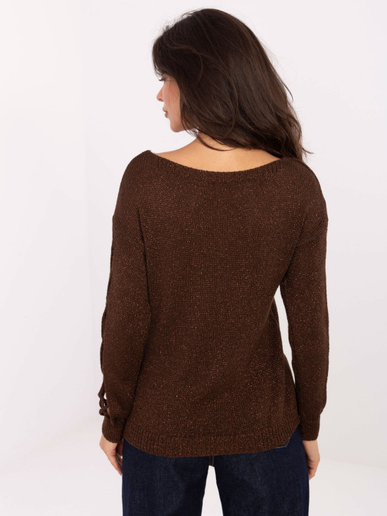 Elegancki brązowy sweter z okrągłym dekoltem