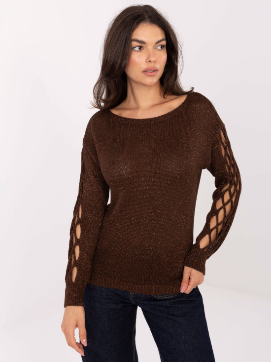 Elegancki brązowy sweter z okrągłym dekoltem