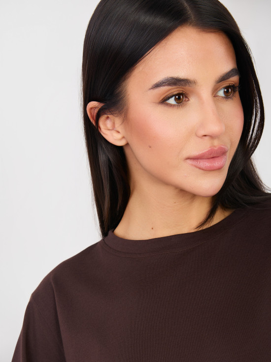 Damska brązowa bawełniana koszulka z krótkim rękawem