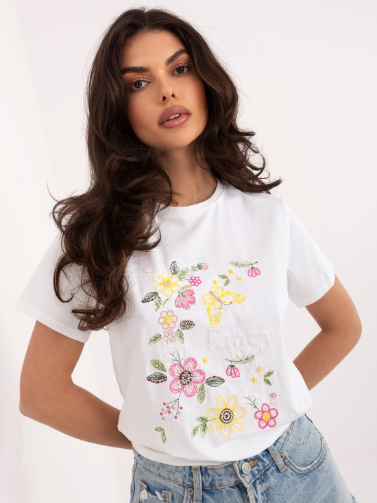 Biała koszulka z aplikacją i haftem