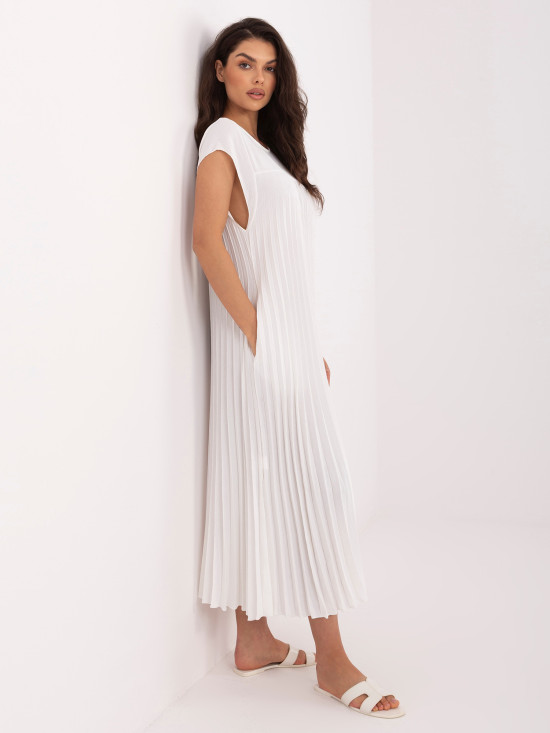Elegancka midi sukienka ecru z kieszeniami