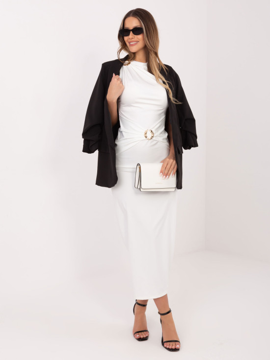 Elegancka sukienka midi z dekoltem wodą, ecru