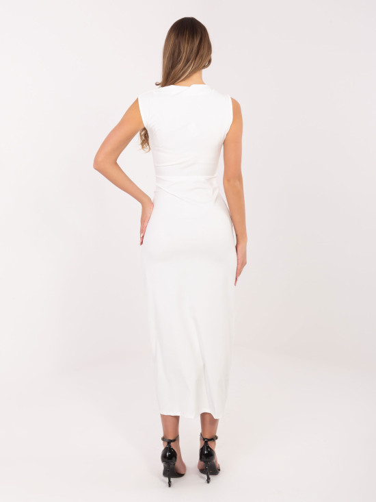 Elegancka sukienka midi z dekoltem wodą, ecru