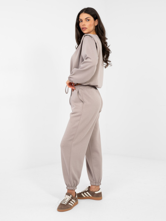 Damski beżowy komplet z wiązaniem i długim rękawem