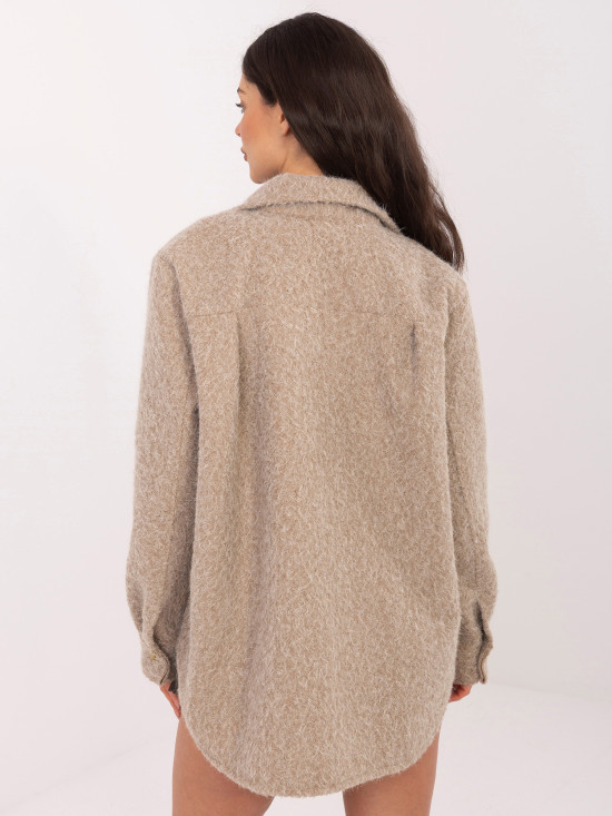 Beżowa kurtka przejściowa z kołnierzykiem i kieszeniami