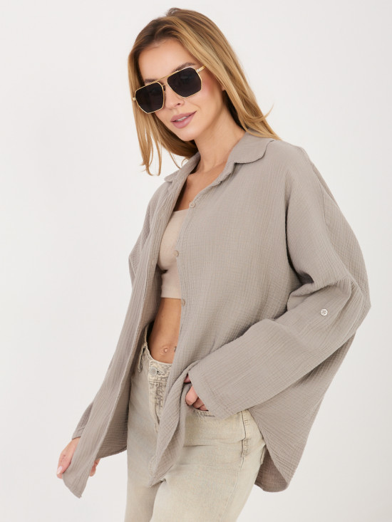 Beżowa koszula bawełniana z kołnierzykiem