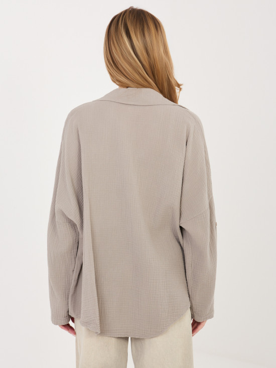 Beżowa koszula bawełniana z kołnierzykiem