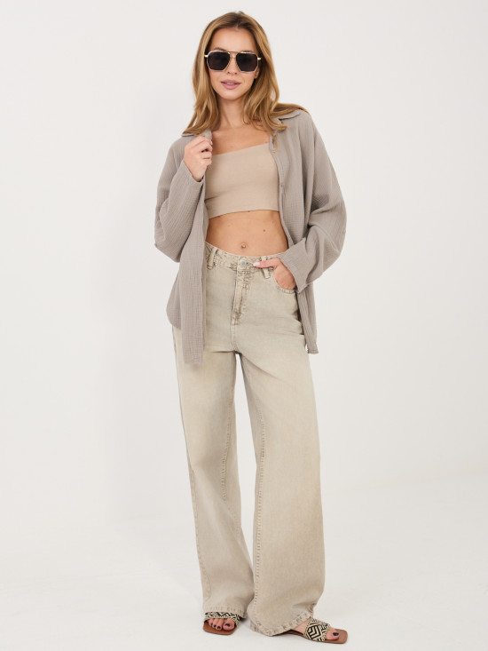 Beżowa koszula bawełniana z kołnierzykiem