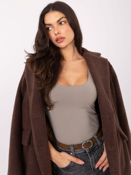 Beżowy gładki top bez rękawów