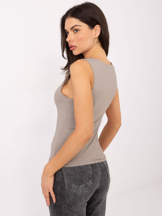 Beżowy gładki top bez rękawów