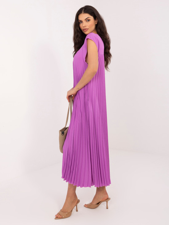 Fioletowa midi sukienka koktajlowa z kieszeniami