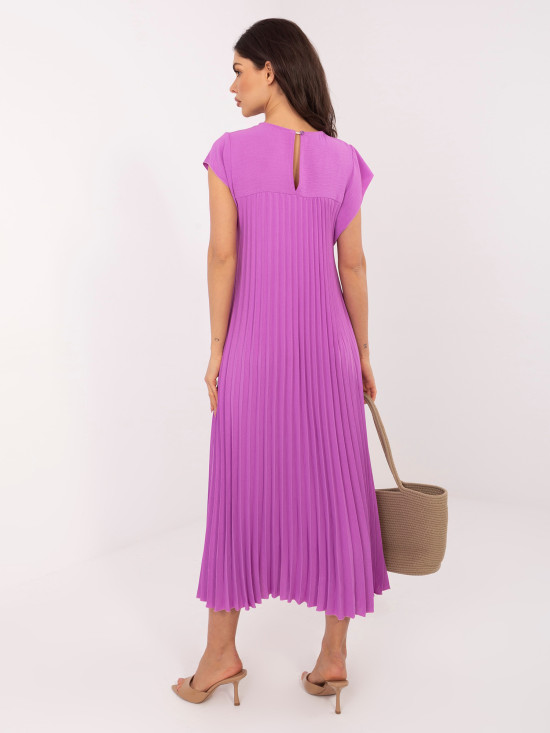 Fioletowa midi sukienka koktajlowa z kieszeniami