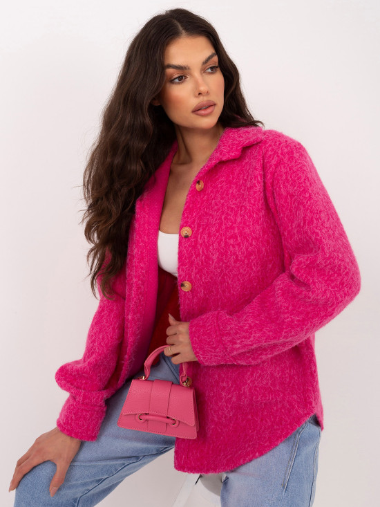 Stylowa fuksjowa kurtka przejściowa z kołnierzykiem