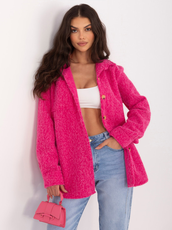 Stylowa fuksjowa kurtka przejściowa z kołnierzykiem