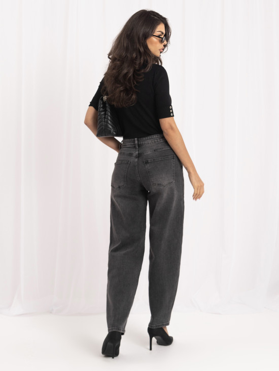 Ciemnoszare jeansy balloon fit z wysokim stanem