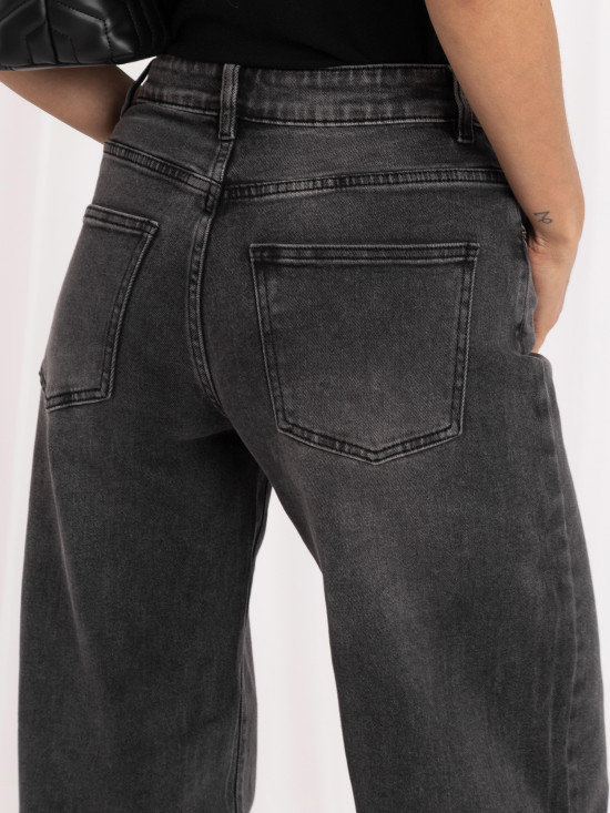 Ciemnoszare jeansy balloon fit z wysokim stanem