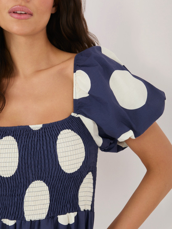 Granatowa maxi sukienka w grochy hiszpanka