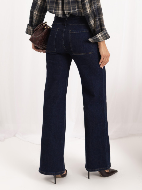 Granatowe jeansy wide leg z wysokim stanem