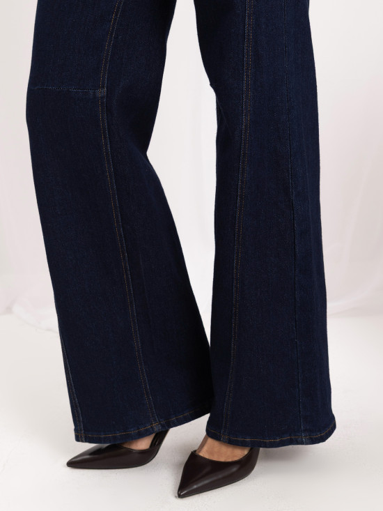 Granatowe jeansy wide leg z wysokim stanem
