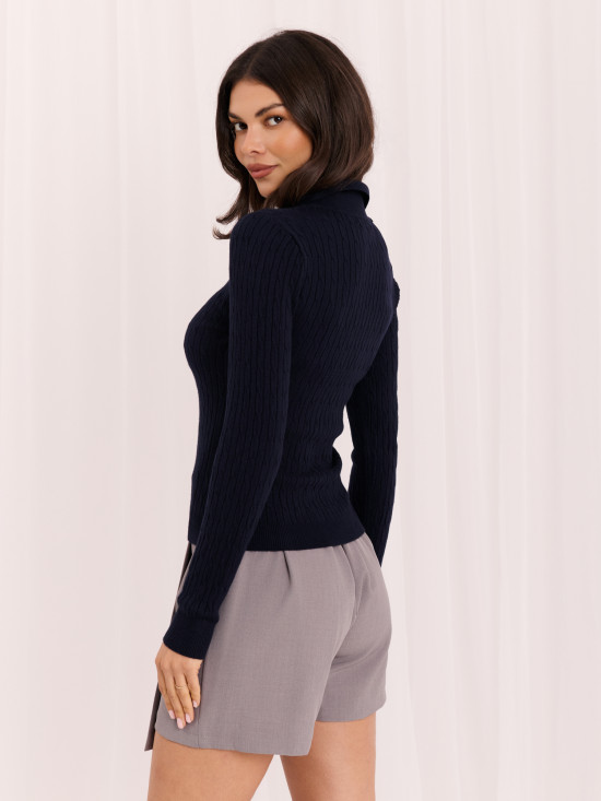 Granatowy sweter polo z kołnierzykiem i guzikami