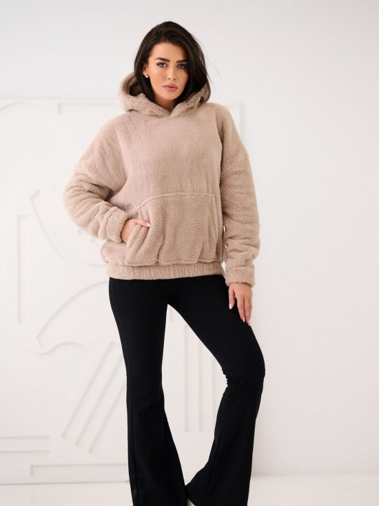 Beżowa bluza z kapturem i kieszenią