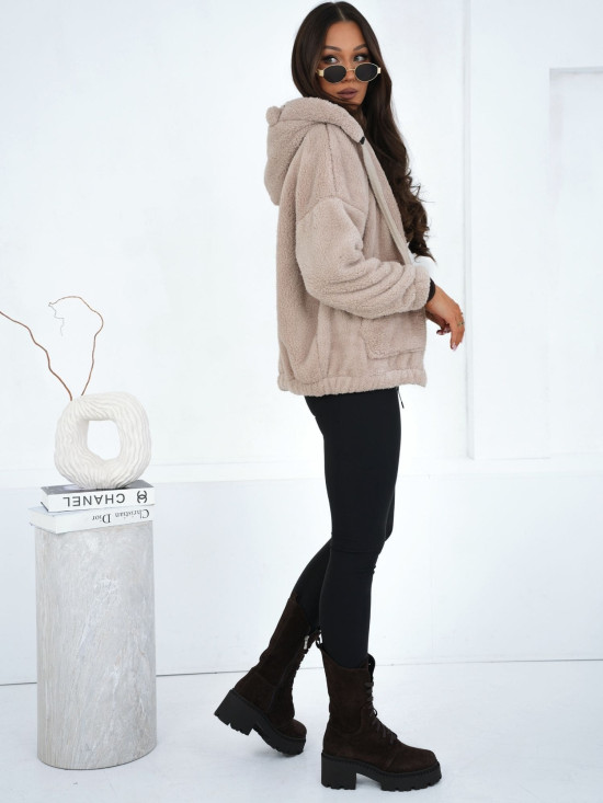 Beżowa bluza z kapturem na zamek