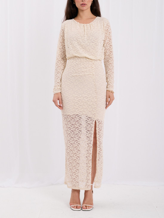 Elegancka maxi sukienka z koronką i fakturą