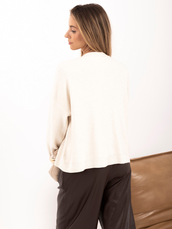Elegancki beżowy sweter z cekinami i guzikami