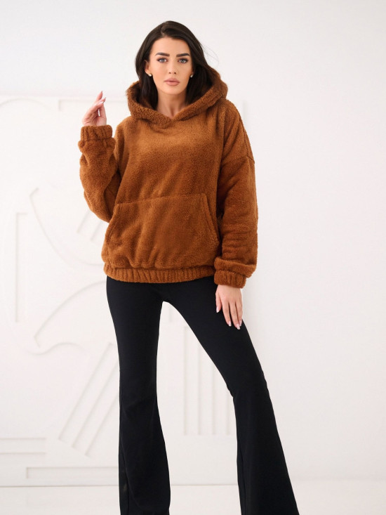 Beżowa bluza z kapturem i kieszenią