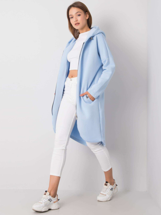 Jasnoniebieska długa bluza z kapturem na zamek
