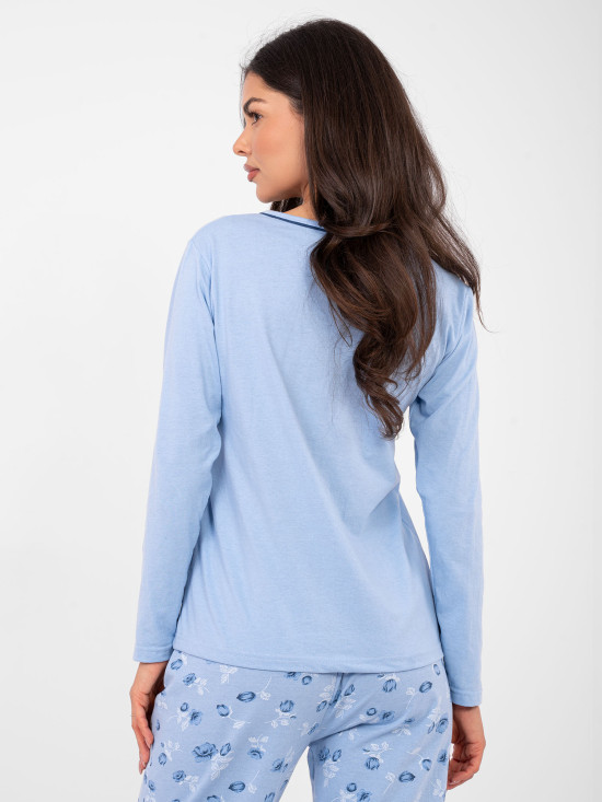 Damska bawełniana piżama w kwiaty, jasnoniebieska