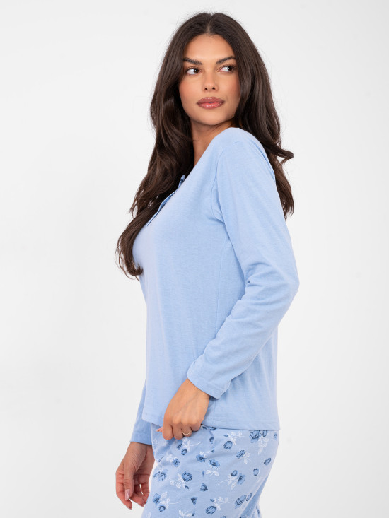 Damska bawełniana piżama w kwiaty, jasnoniebieska