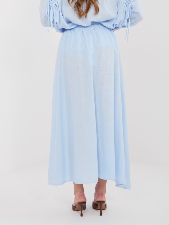 Jasnoniebieska spódnica midi z wiązaniem