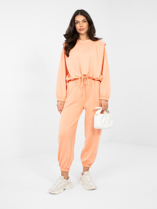 Damski pomarańczowy komplet z wiązaniem i długim rękawem