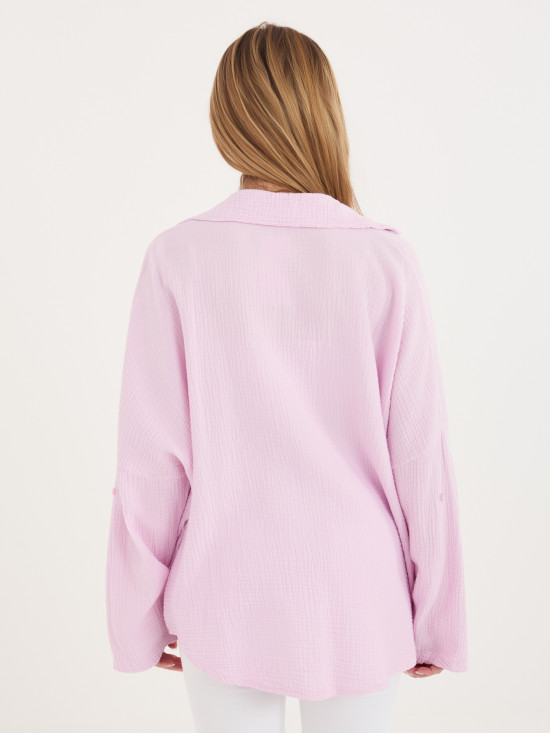 Jasnoróżowa koszula bawełniana z kołnierzykiem