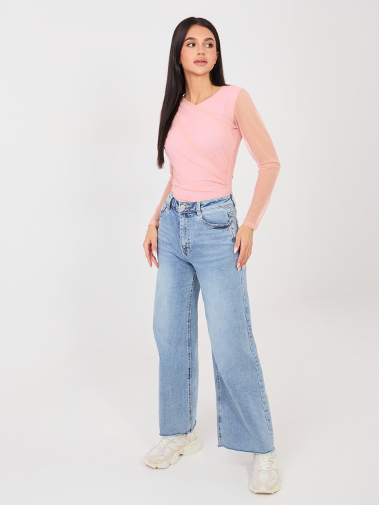 Eleganckie różowe body z długim rękawem i okrągłym dekoltem