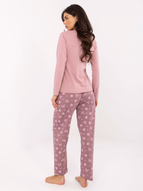 Damska piżama bawełniana z nadrukiem, różowa