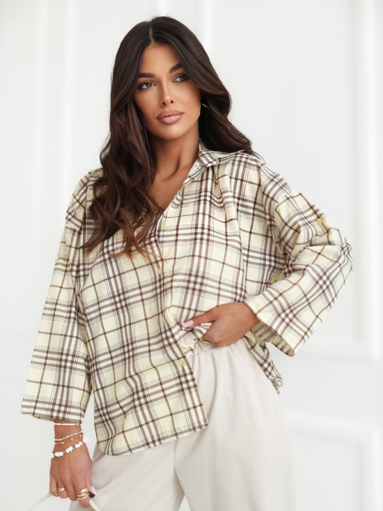 Jasnożółta koszula w kratkę z rękawem 7/8