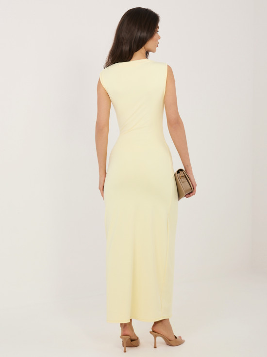 Elegancka żółta sukienka midi z dekoltem wodą